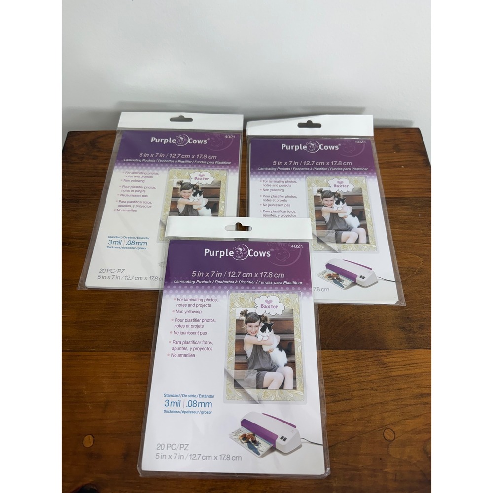 Purple Cows 4021 Laminating Pockets 5x7 3 Mil 60 Count Total 3 Packs of 20